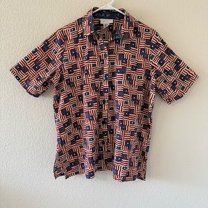 My Secret Shelf - American Flag & Texas Flag Short Sleeve Button Up
